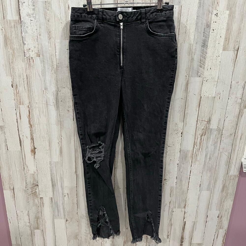 Na-Kd Black Skinny Distressed High Rise Jeans Raw Hem Womens EU 38 US 8